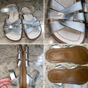 Saltwater Originals Hoy $60 Girls Leather Silver Sandals  Girls sz 13 EUC